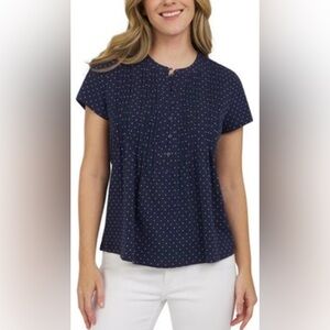 LANDS END Women’s XXL Blue and White Polka Dot Blouse NWOT
